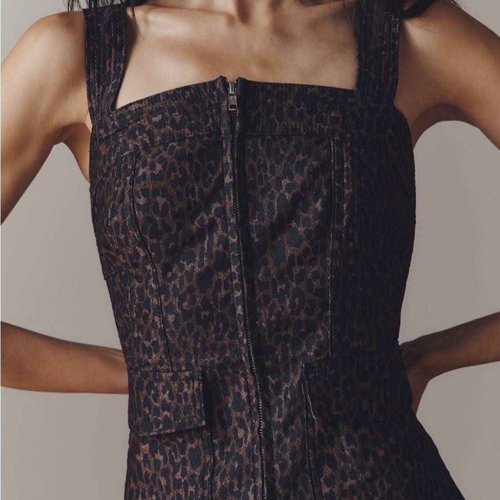 Nwt Anthropologie Pilcro Zip-Front Square Neck Tank Leopard Print